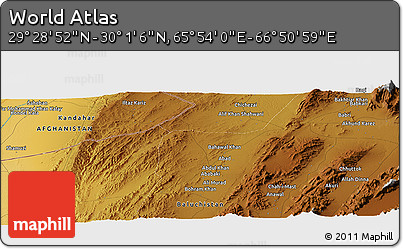 Physical Panoramic Map of the Area around 29° 44' 59" N, 66° 22' 30" E