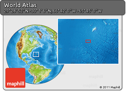 Physical Location Map of the Area around 29° 44' 59" N, 66° 13' 29" W