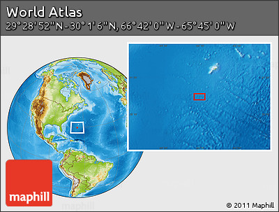 Physical Location Map of the Area around 29° 44' 59" N, 66° 13' 29" W