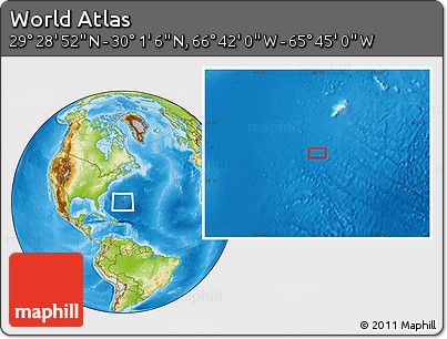 Physical Location Map of the Area around 29° 44' 59" N, 66° 13' 29" W