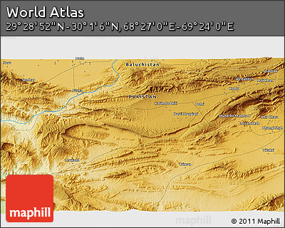 Physical 3D Map of the Area around 29° 44' 59" N, 68° 55' 30" E