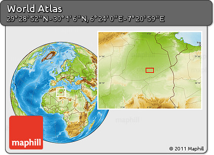 Physical Location Map of the Area around 29° 44' 59" N, 6° 52' 30" E