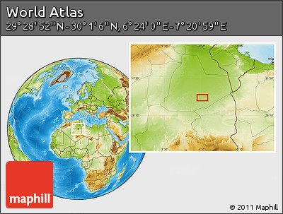 Physical Location Map of the Area around 29° 44' 59" N, 6° 52' 30" E