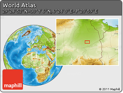 Physical Location Map of the Area around 29° 44' 59" N, 6° 52' 30" E