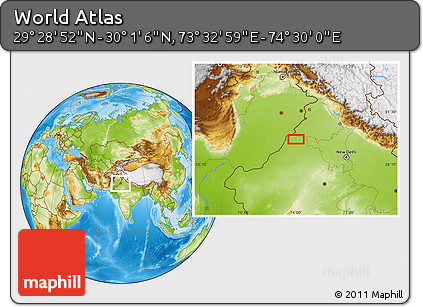 Physical Location Map of the Area around 29° 44' 59" N, 74° 1' 30" E