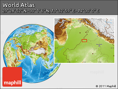 Physical Location Map of the Area around 29° 44' 59" N, 74° 1' 30" E