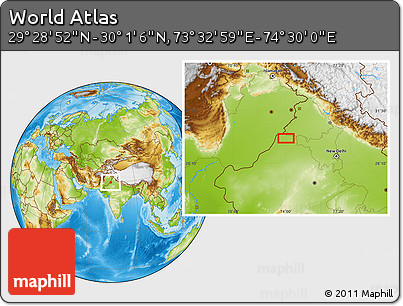 Physical Location Map of the Area around 29° 44' 59" N, 74° 1' 30" E