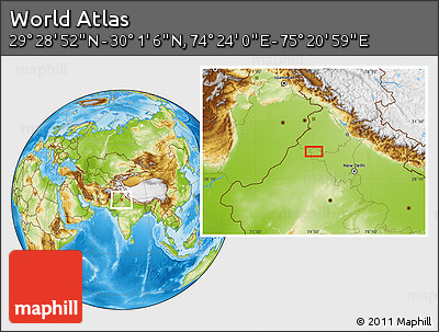 Physical Location Map of the Area around 29° 44' 59" N, 74° 52' 30" E