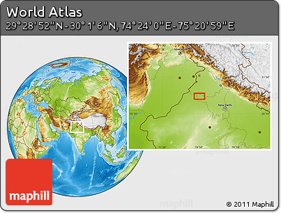 Physical Location Map of the Area around 29° 44' 59" N, 74° 52' 30" E