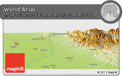 Physical Panoramic Map of the Area around 29° 44' 59" N, 78° 16' 30" E