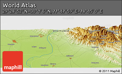Physical Panoramic Map of the Area around 29° 44' 59" N, 78° 16' 30" E