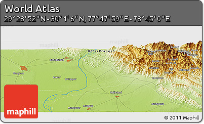 Physical Panoramic Map of the Area around 29° 44' 59" N, 78° 16' 30" E