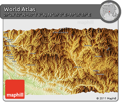 Physical 3D Map of the Area around 29° 44' 59" N, 79° 7' 30" E