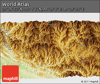 Physical 3D Map of the Area around 29° 44' 59" N, 79° 7' 30" E