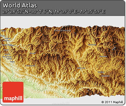Physical 3D Map of the Area around 29° 44' 59" N, 79° 7' 30" E