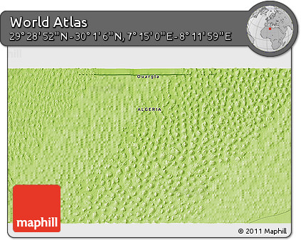 Physical 3D Map of the Area around 29° 44' 59" N, 7° 43' 29" E