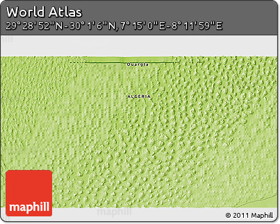 Physical 3D Map of the Area around 29° 44' 59" N, 7° 43' 29" E
