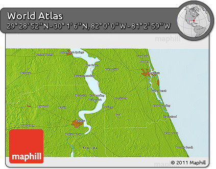 Physical 3D Map of the Area around 29° 44' 59" N, 81° 31' 30" W