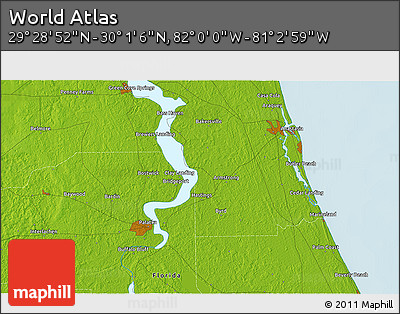 Physical 3D Map of the Area around 29° 44' 59" N, 81° 31' 30" W