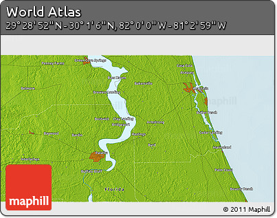 Physical 3D Map of the Area around 29° 44' 59" N, 81° 31' 30" W