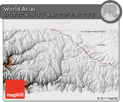 Physical 3D Map of the Area around 29° 44' 59" N, 82° 31' 30" E