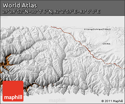 Physical 3D Map of the Area around 29° 44' 59" N, 82° 31' 30" E