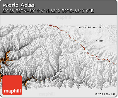 Physical 3D Map of the Area around 29° 44' 59" N, 82° 31' 30" E