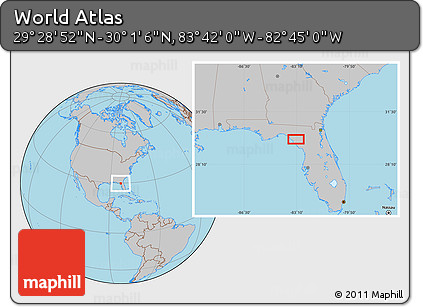 Gray Location Map of the Area around 29° 44' 59" N, 83° 13' 29" W
