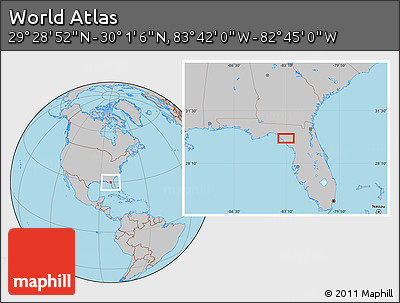 Gray Location Map of the Area around 29° 44' 59" N, 83° 13' 29" W