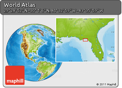 Physical Location Map of the Area around 29° 44' 59" N, 84° 4' 29" W
