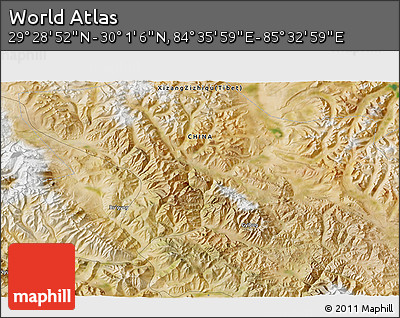 Satellite 3D Map of the Area around 29° 44' 59" N, 85° 4' 29" E