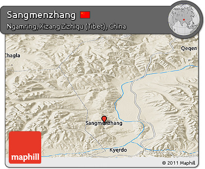 Shaded Relief Panoramic Map of Sangmenzhang