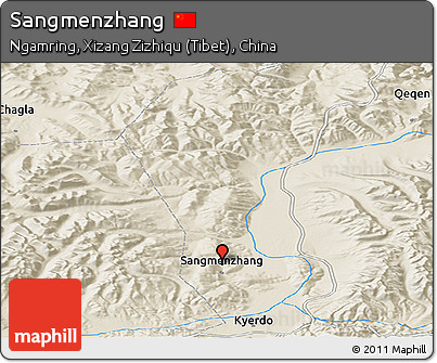 Shaded Relief Panoramic Map of Sangmenzhang