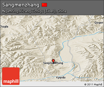 Shaded Relief Panoramic Map of Sangmenzhang