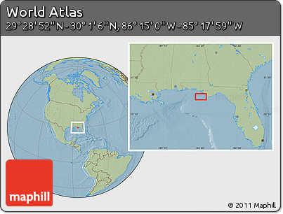 Savanna Style Location Map of the Area around 29° 44' 59" N, 85° 46' 30" W, hill shading