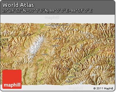 Satellite 3D Map of the Area around 29° 44' 59" N, 88° 28' 29" E