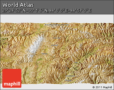 Satellite 3D Map of the Area around 29° 44' 59" N, 88° 28' 29" E