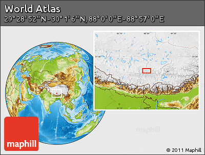 Physical Location Map of the Area around 29° 44' 59" N, 88° 28' 29" E