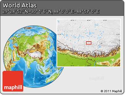 Physical Location Map of the Area around 29° 44' 59" N, 88° 28' 29" E