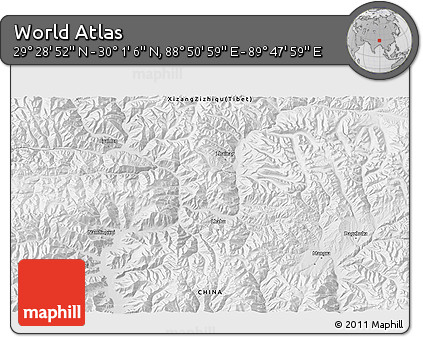 Physical 3D Map of the Area around 29° 44' 59" N, 89° 19' 29" E