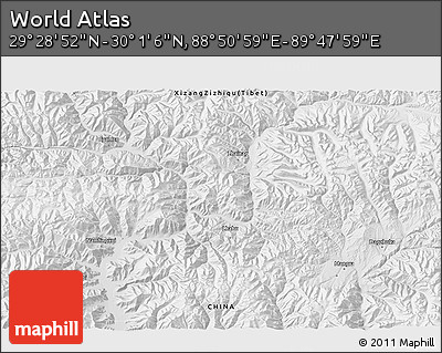Physical 3D Map of the Area around 29° 44' 59" N, 89° 19' 29" E