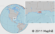 Gray Location Map of the area around 29° 44' 59" N, 90° 1' 30" W, hill shading