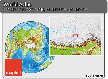 Physical Location Map of the Area around 29° 44' 59" N, 91° 1' 30" E