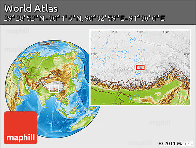 Physical Location Map of the Area around 29° 44' 59" N, 91° 1' 30" E