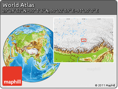 Physical Location Map of the Area around 29° 44' 59" N, 91° 1' 30" E