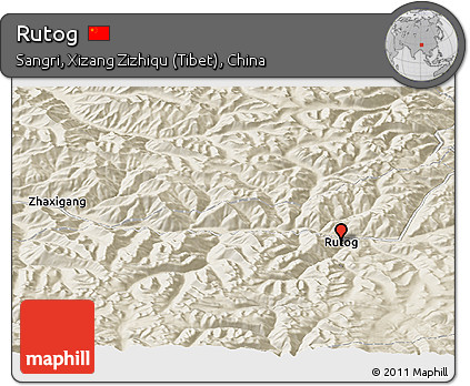 Shaded Relief Panoramic Map of Rutog