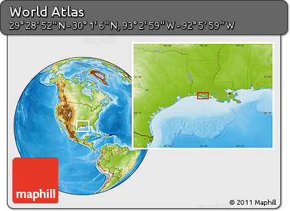 Physical Location Map of the Area around 29° 44' 59" N, 92° 34' 29" W