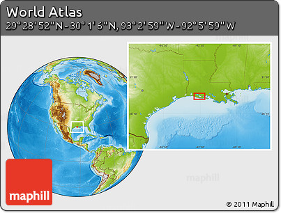 Physical Location Map of the Area around 29° 44' 59" N, 92° 34' 29" W