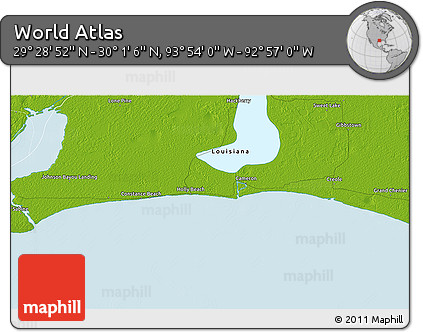 Physical 3D Map of the Area around 29° 44' 59" N, 93° 25' 30" W