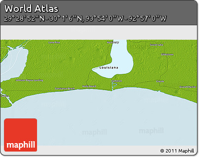 Physical 3D Map of the Area around 29° 44' 59" N, 93° 25' 30" W
